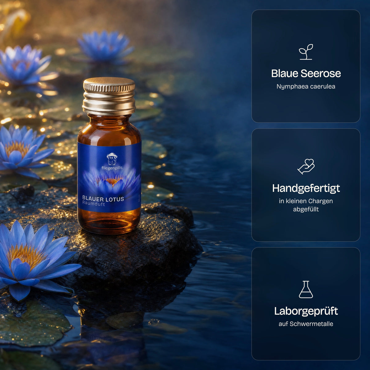 Blauer Lotus Raumduft: Nymphaea caerulea, handgefertigt, laborgeprüft