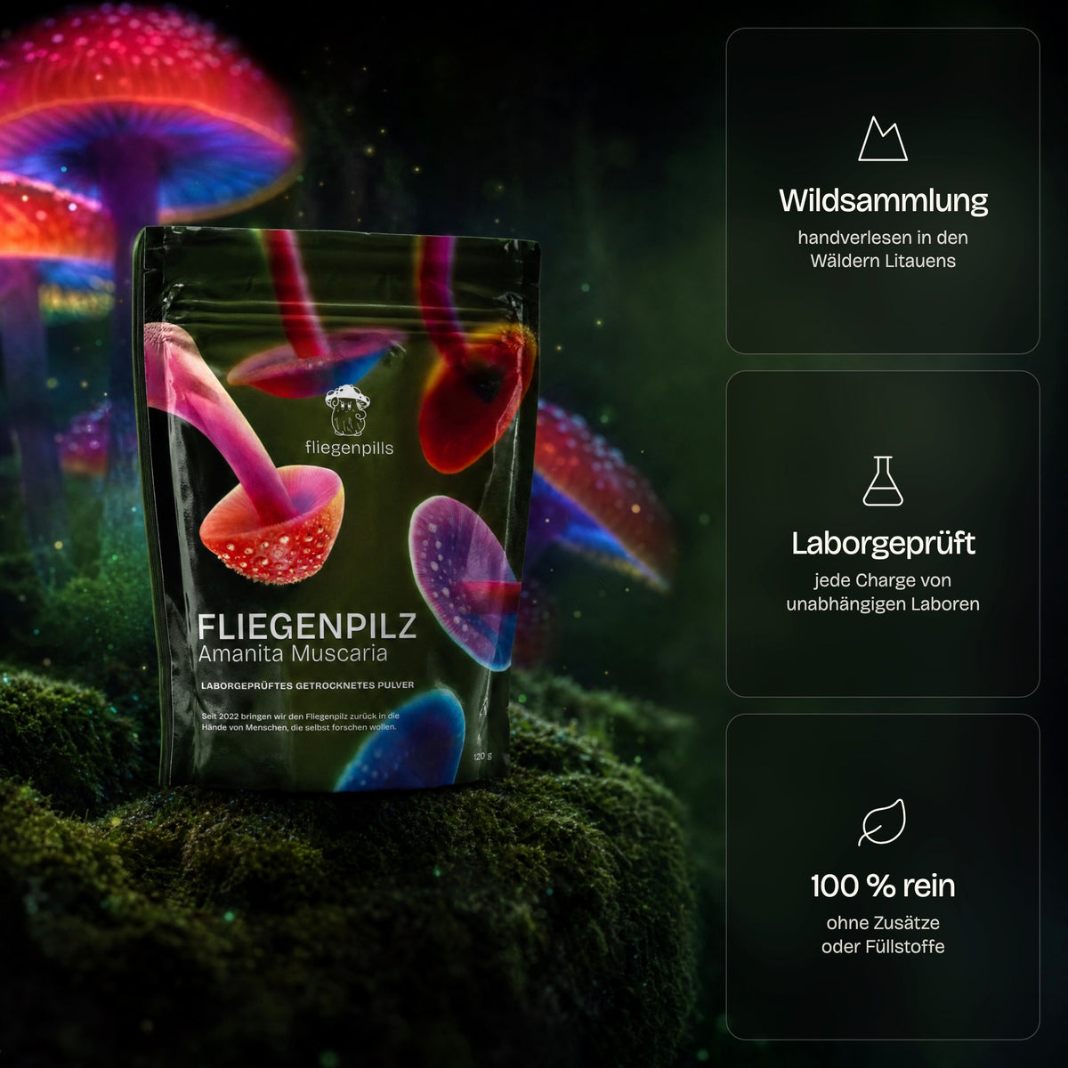 Fliegenpilz Pulver von fliegenpills: Wildsammlung, laborgeprüft, 100 % rein