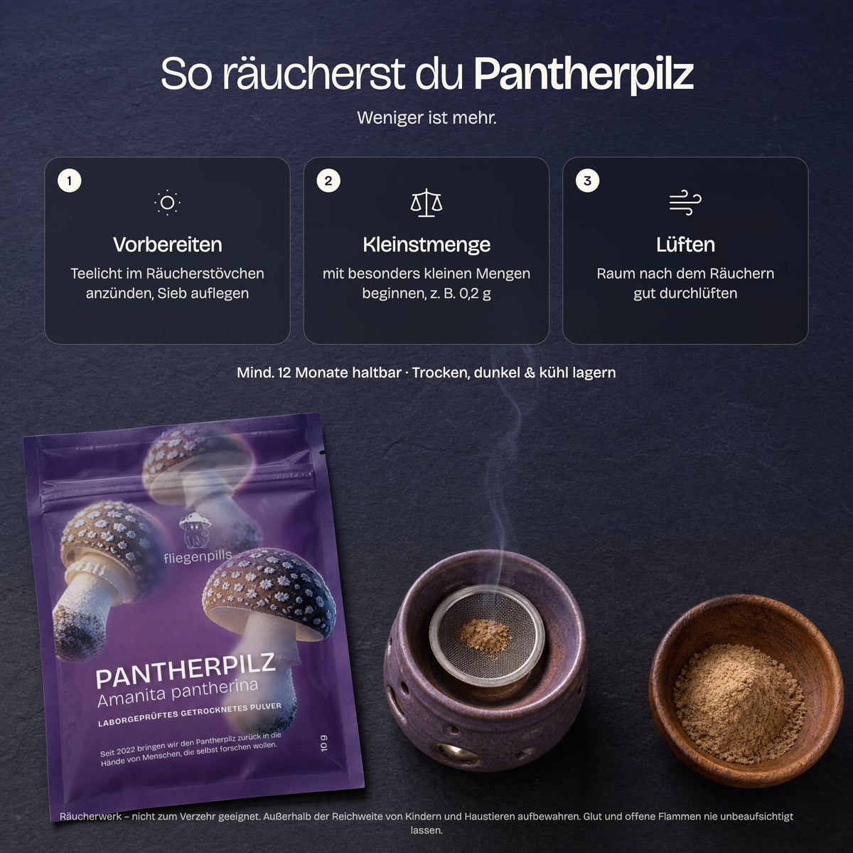 So räucherst du Pantherpilz: Räucherstövchen, Kleinstmenge, Lüften