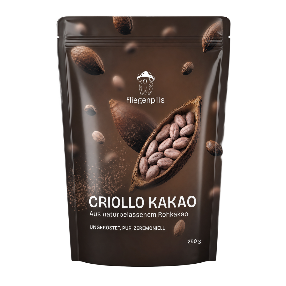 fliegenpills Criollo Kakao – ungeröstete Kakaomasse, 250 g